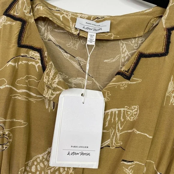 & OTHER STORIES safari print tan white jumpsuit size 0 - Picture 5 of 8